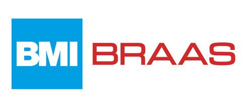 Logo von BMI Braas, bestehend aus blauen und roten Schriftzügen auf weißem Hintergrund.